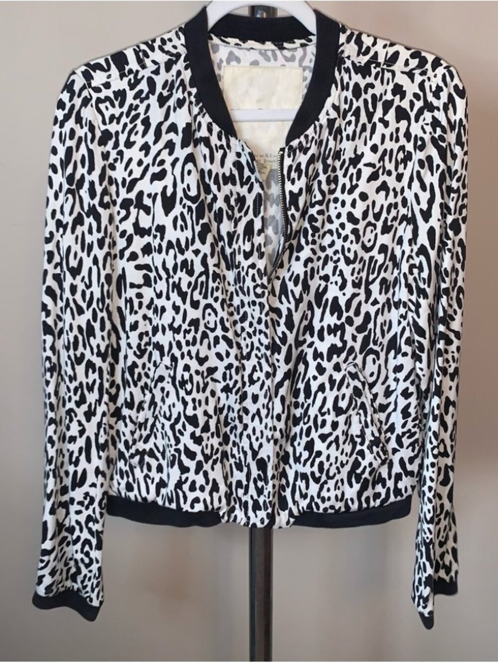 Ralph Lauren Zip Up Leopard Bomber Jacket Black white